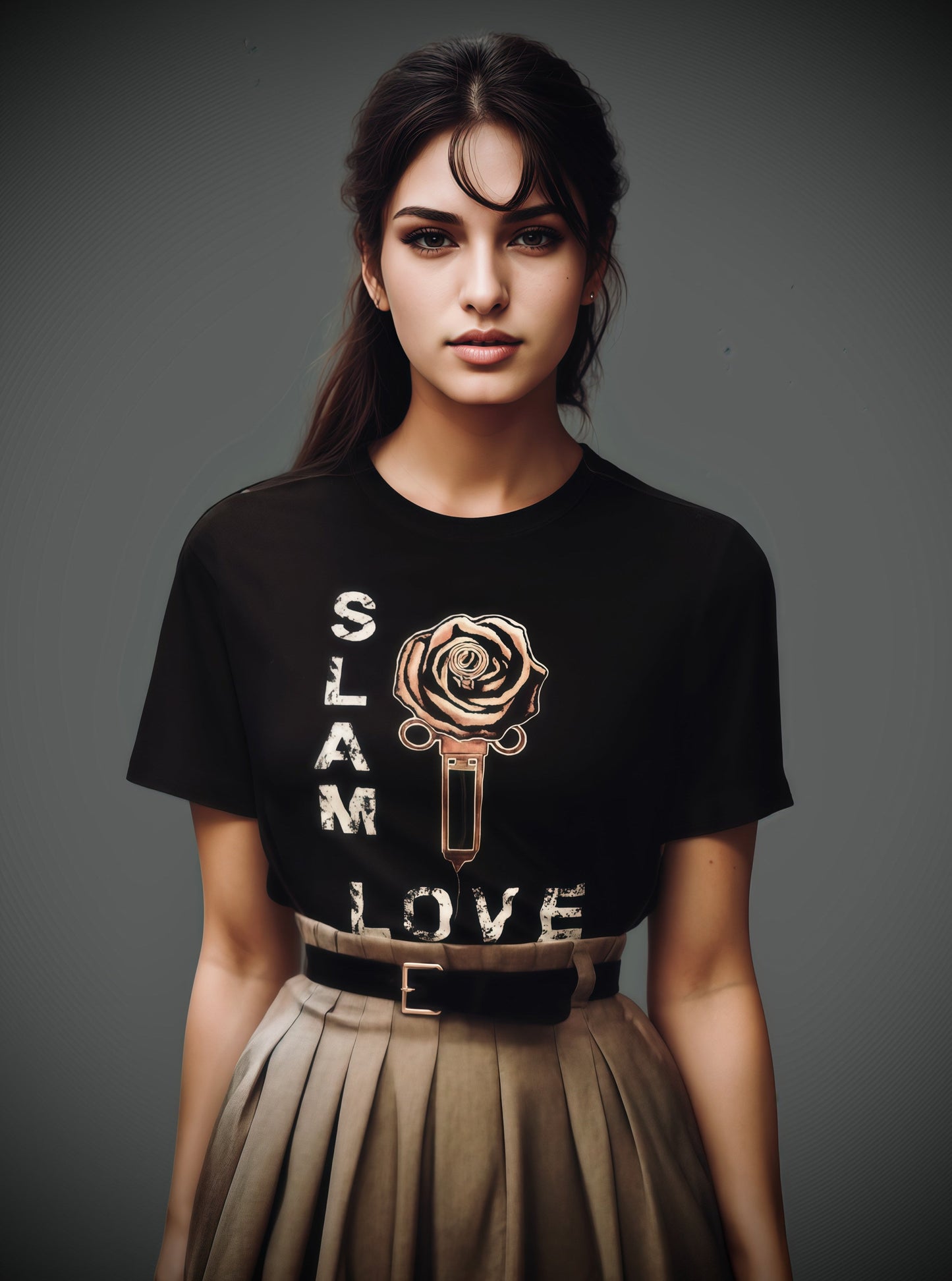 Slam Love - Gold Rose - Women's Relaxed Crew Neck - Black Tee