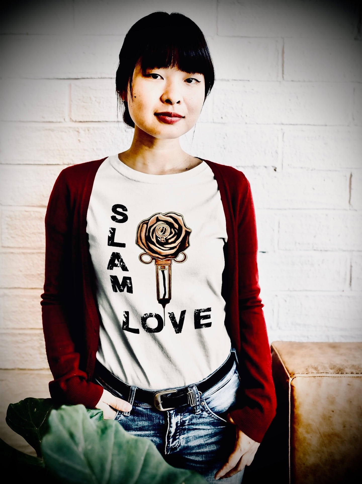 Slam Love - Gold Rose - Women's Relaxed Crew Neck - White Tee