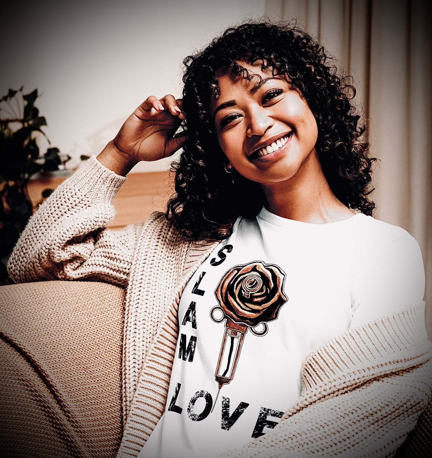 Slam Love - Gold Rose - Women's Relaxed Crew Neck - White Tee