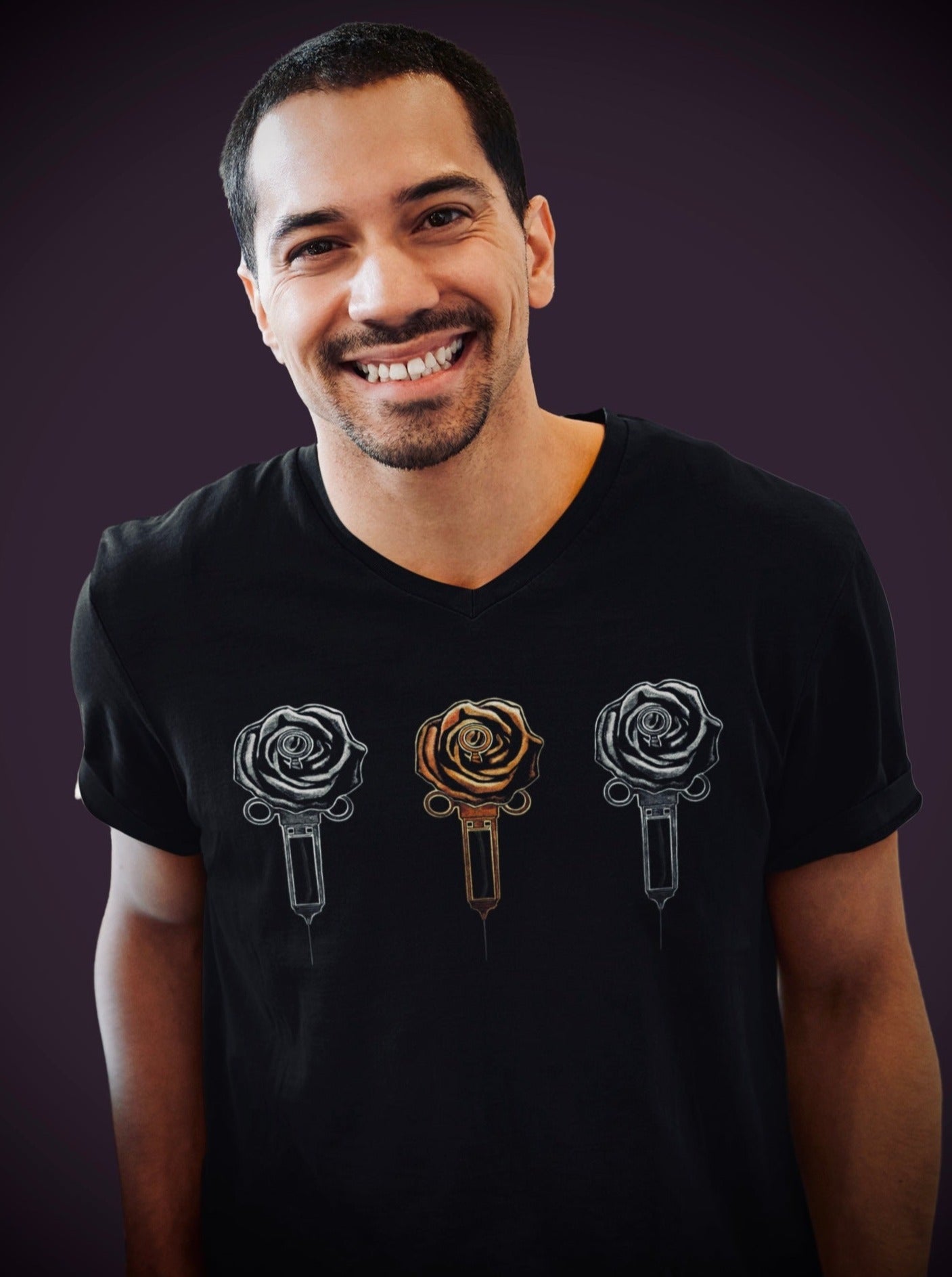 3 Roses Unisex Short Sleeve V-Neck T-Shirt