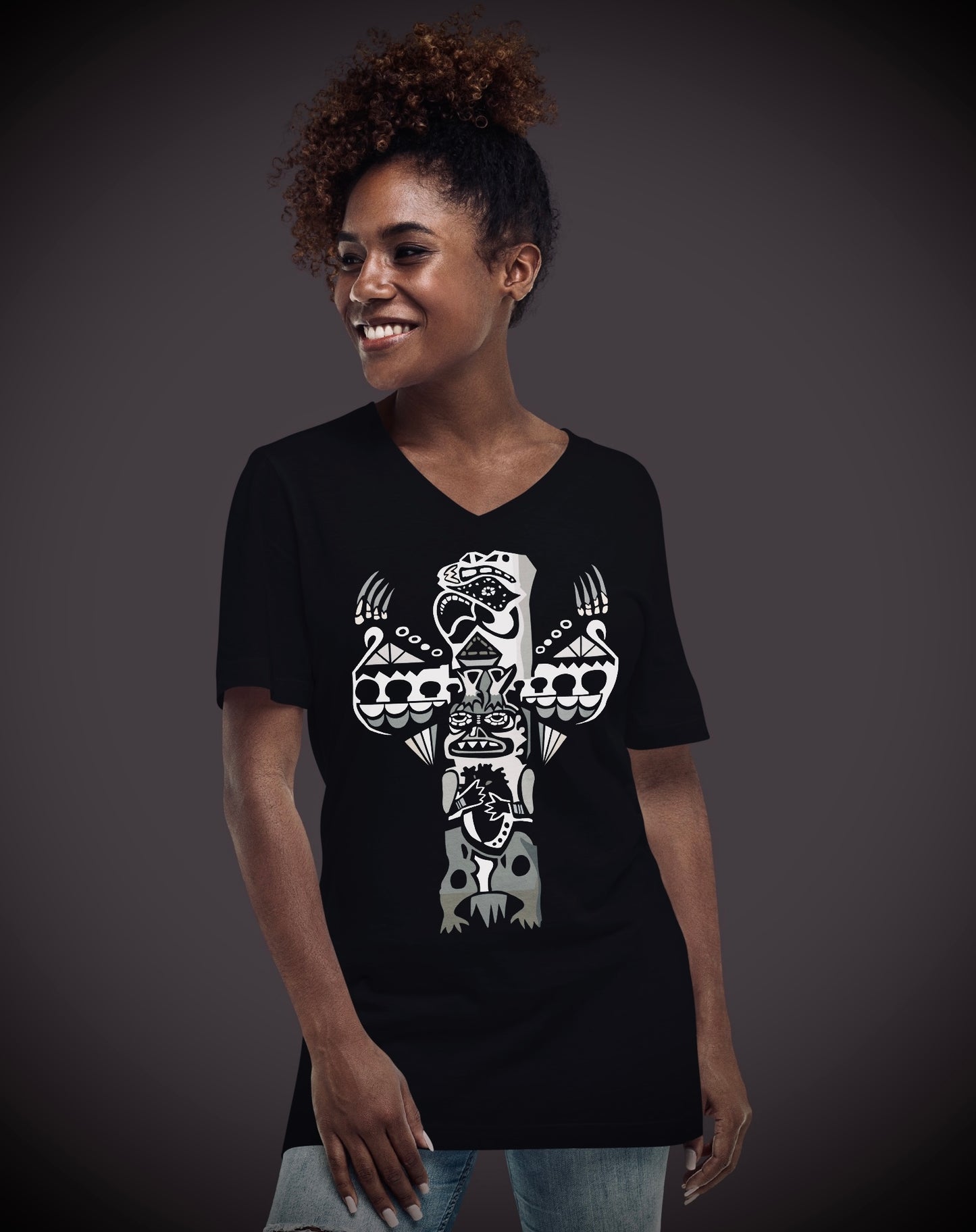 Eagle (Noir) Totem - Unisex V-Neck Tee