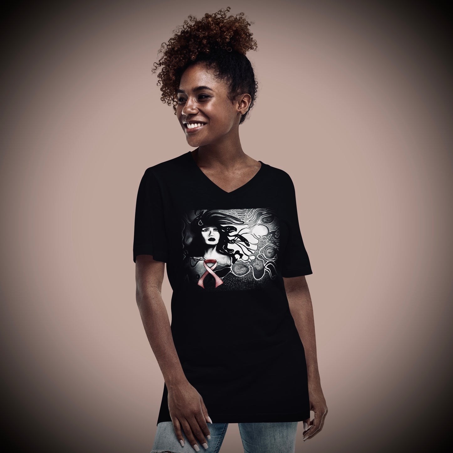 Breast Cancer Awareness (Noir) - Unisex Short Sleeve V-Neck Tee