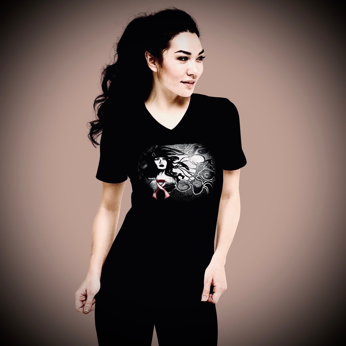 Breast Cancer Awareness (Noir) - Unisex Short Sleeve V-Neck Tee