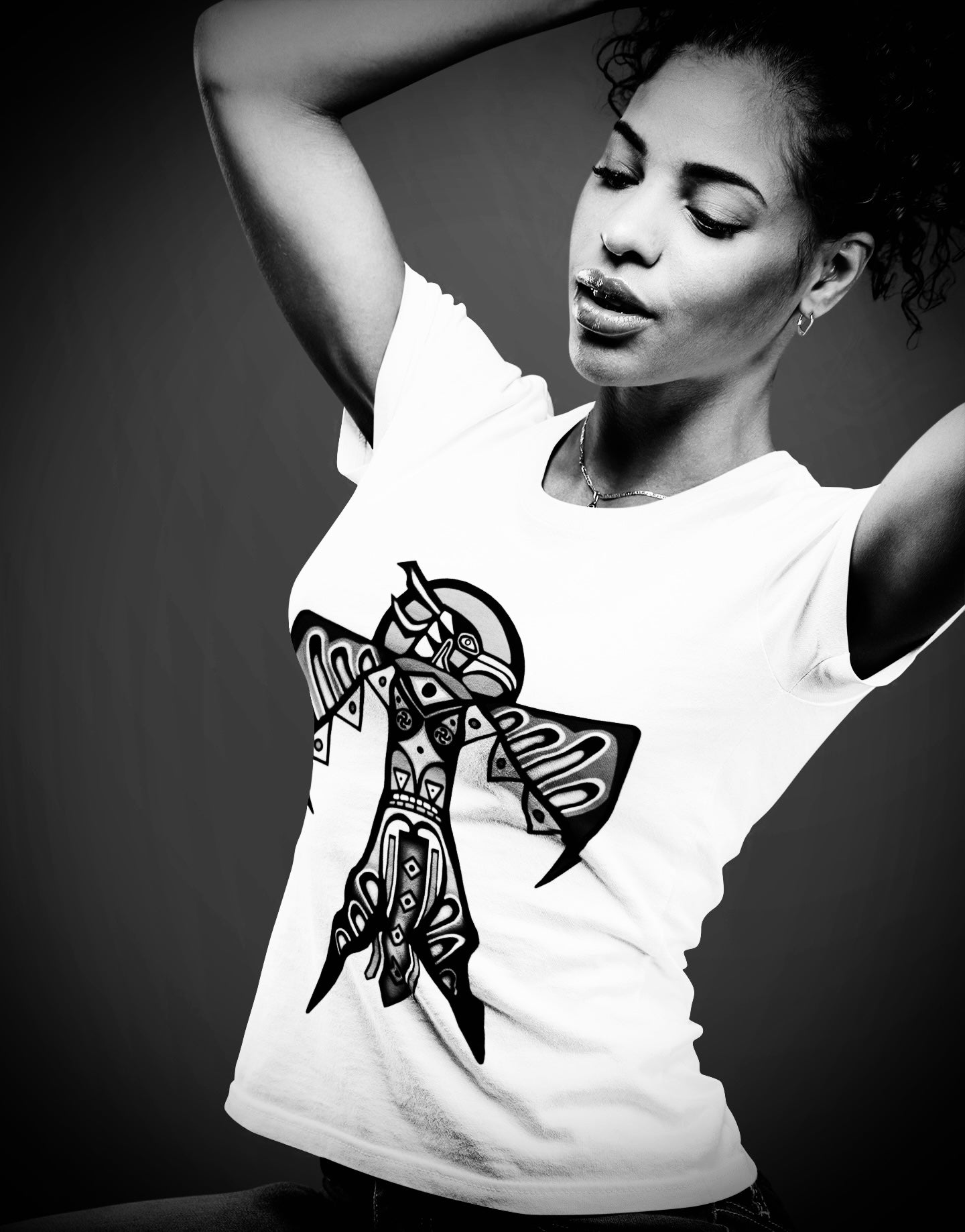 Thunderbird (Noir) - Women's Relaxed Crew Neck - White Tee
