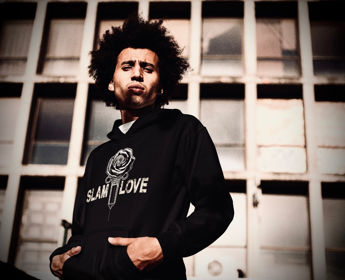 Slam Love (Noir) Front - Overcast Black Hoodie