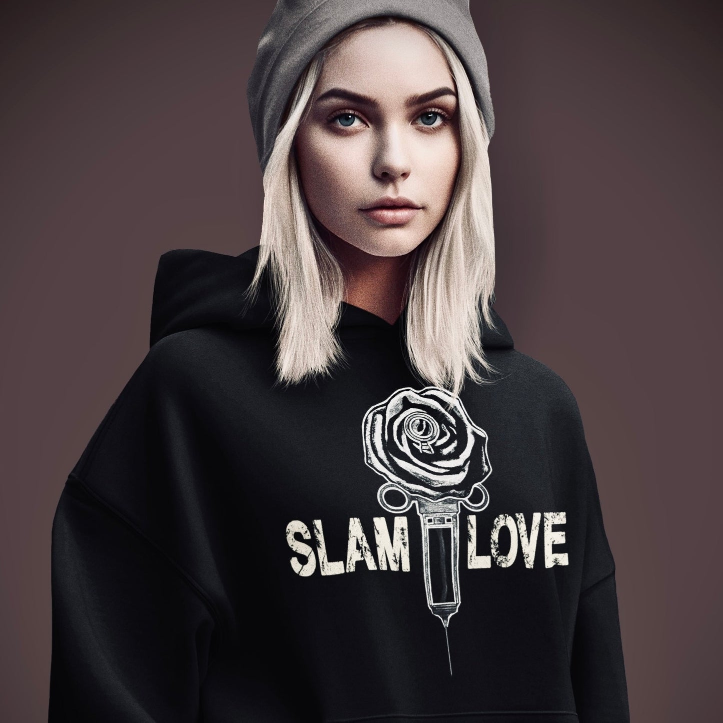 Slam Love (Noir) Front - Overcast Black Hoodie