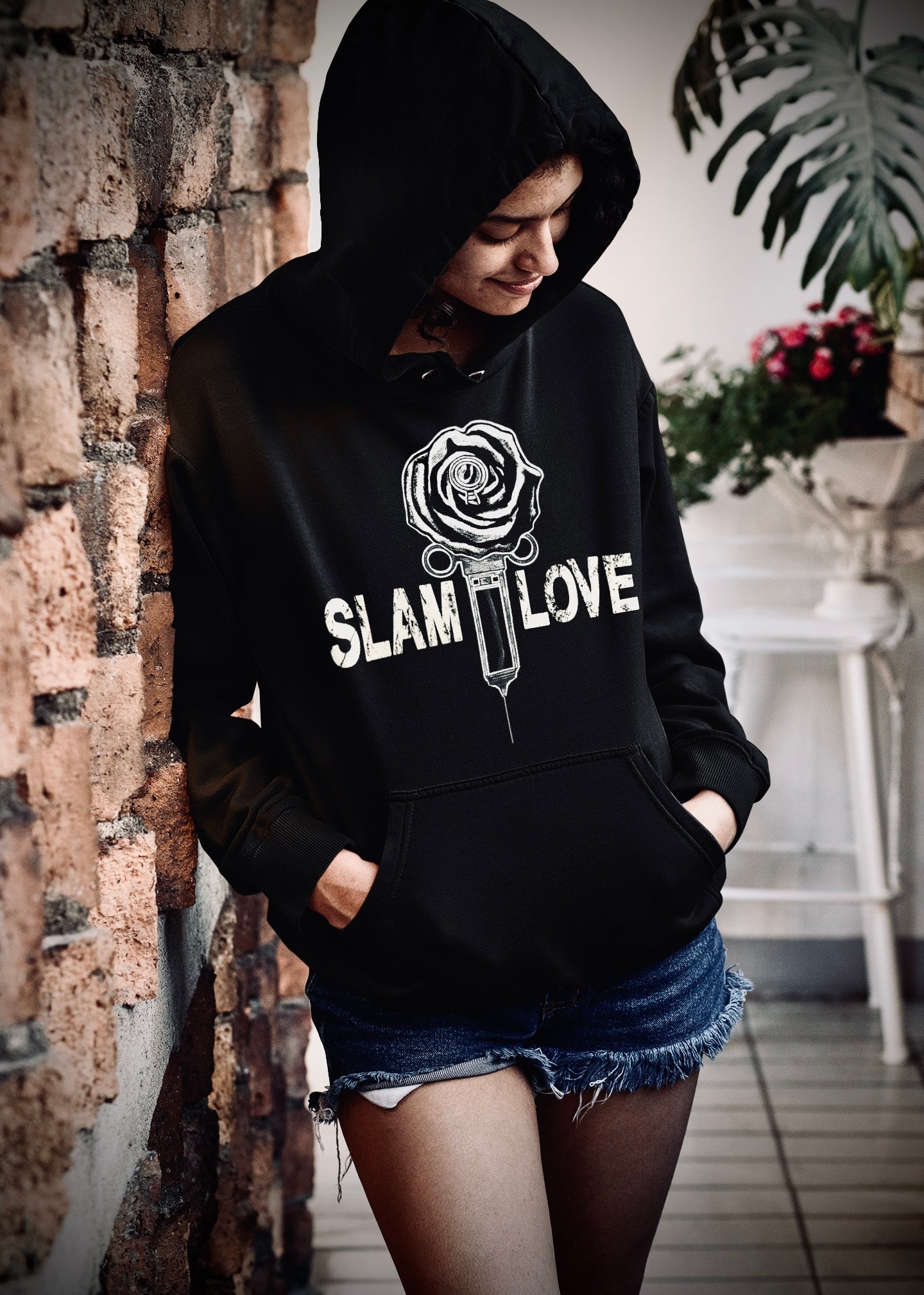 Slam Love (Noir) Front - Overcast Black Hoodie