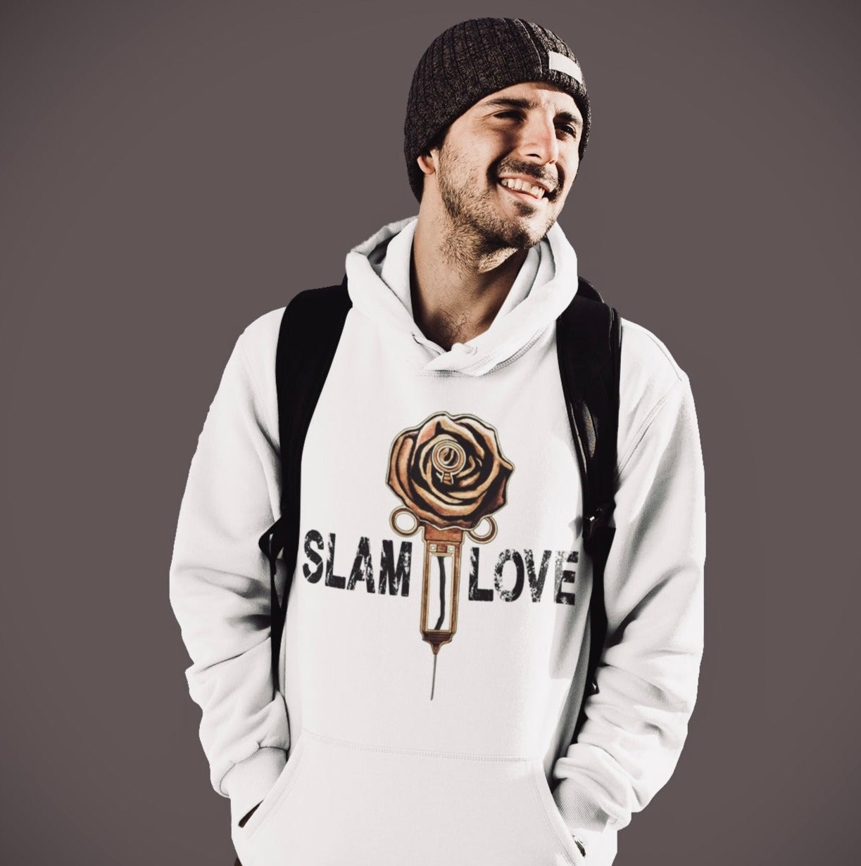 Slam Love (Gold) Front - Overcast White Hoodie
