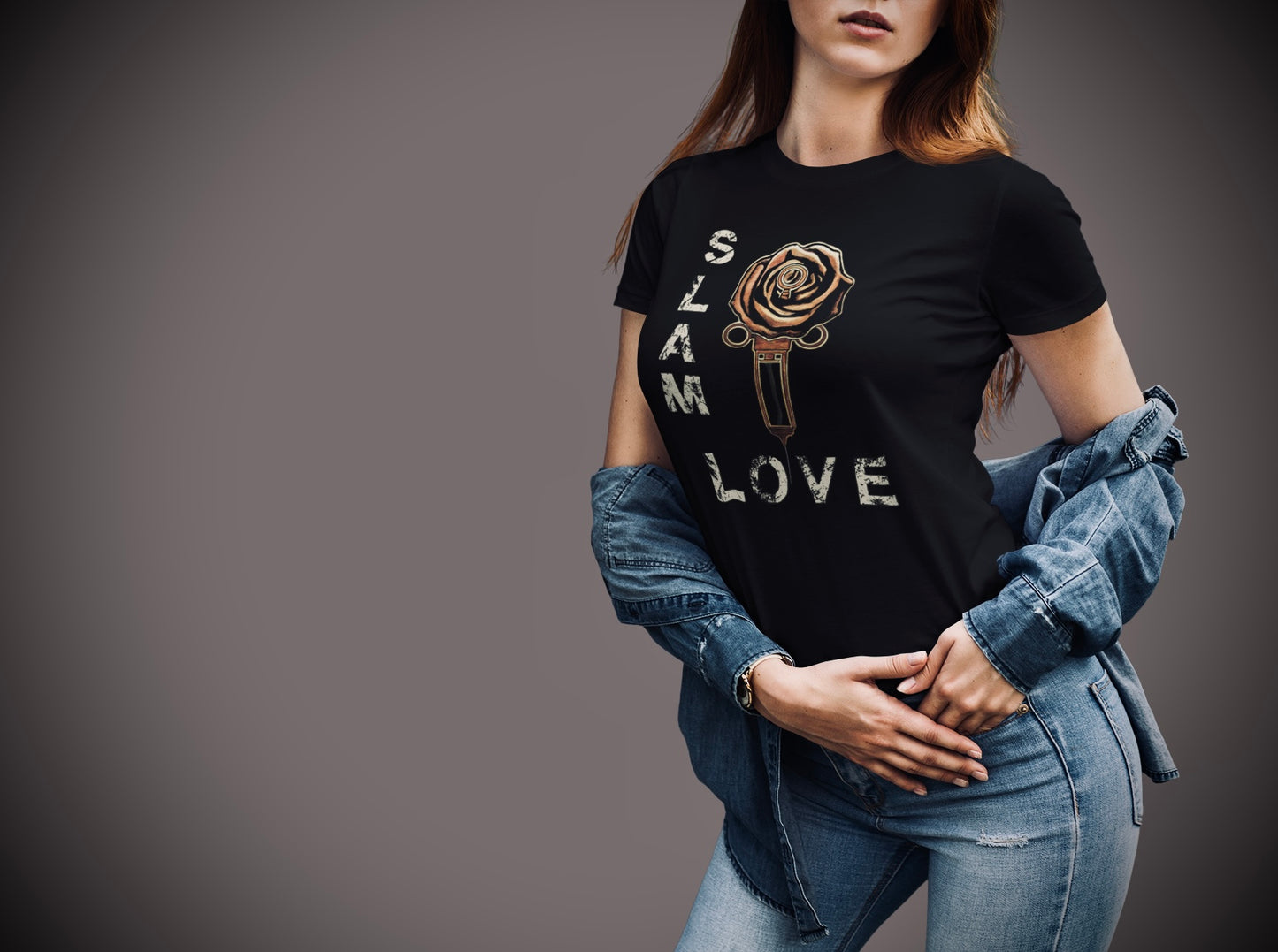 Slam Love - Gold Rose - Women's Relaxed Crew Neck - Black Tee