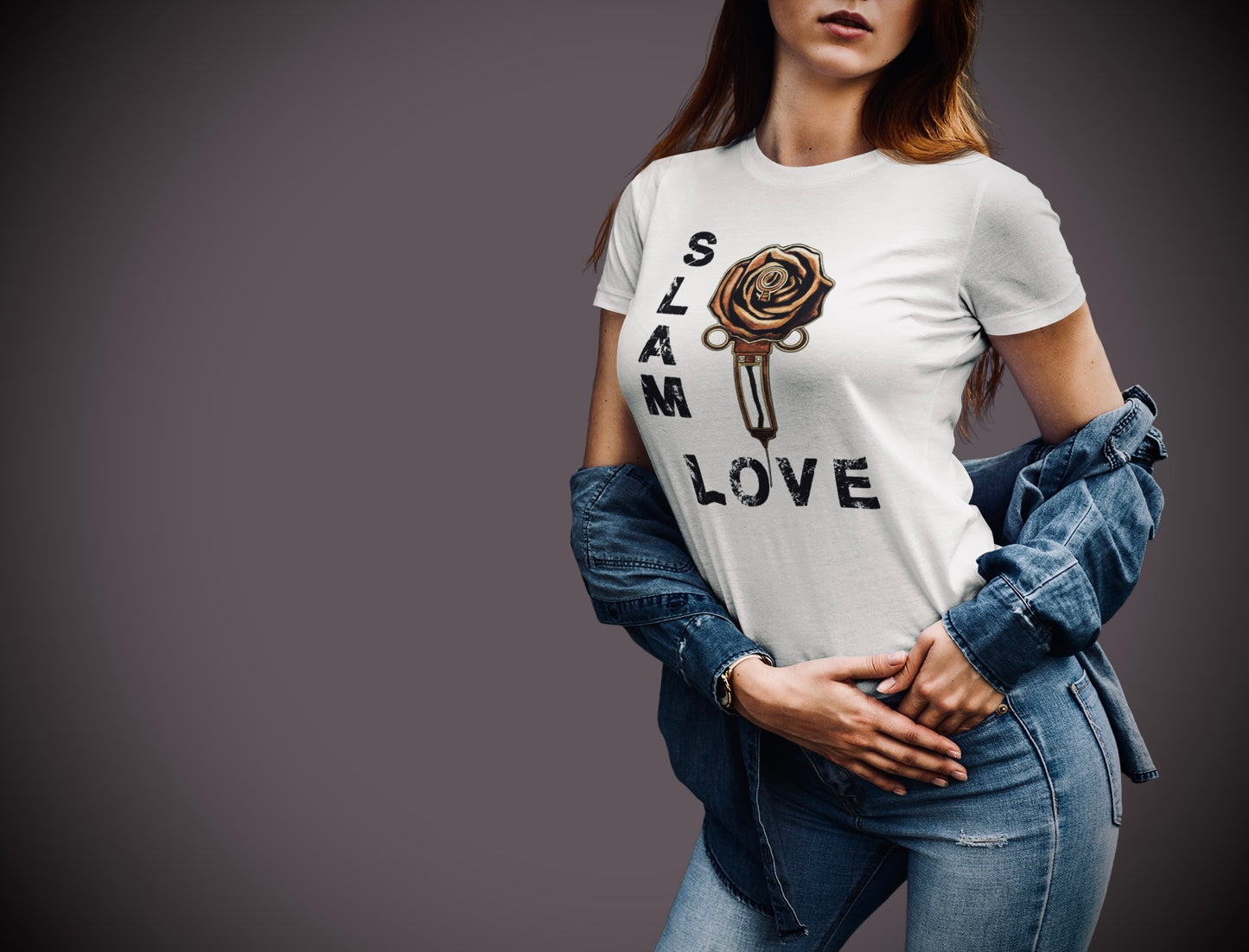 Slam Love - Gold Rose - Women's Relaxed Crew Neck - White Tee