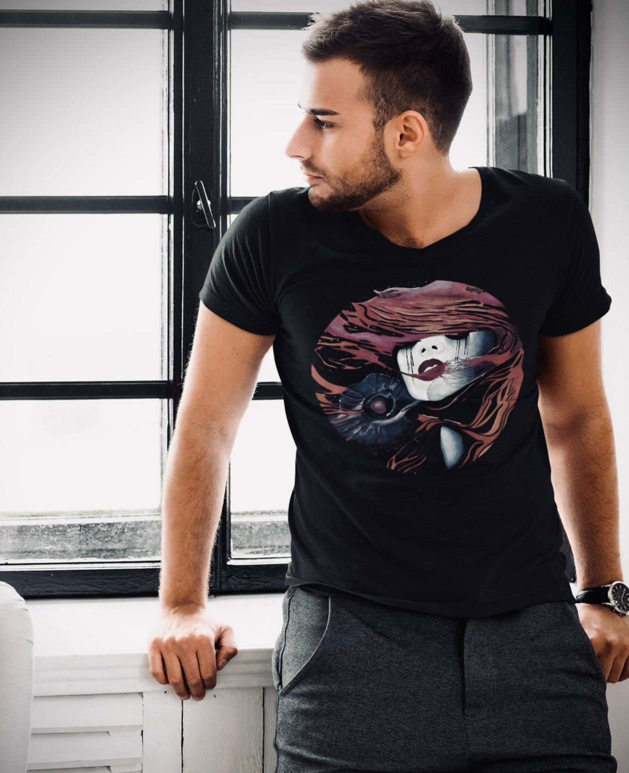 Fire - Unisex Short Sleeve V-Neck Tee