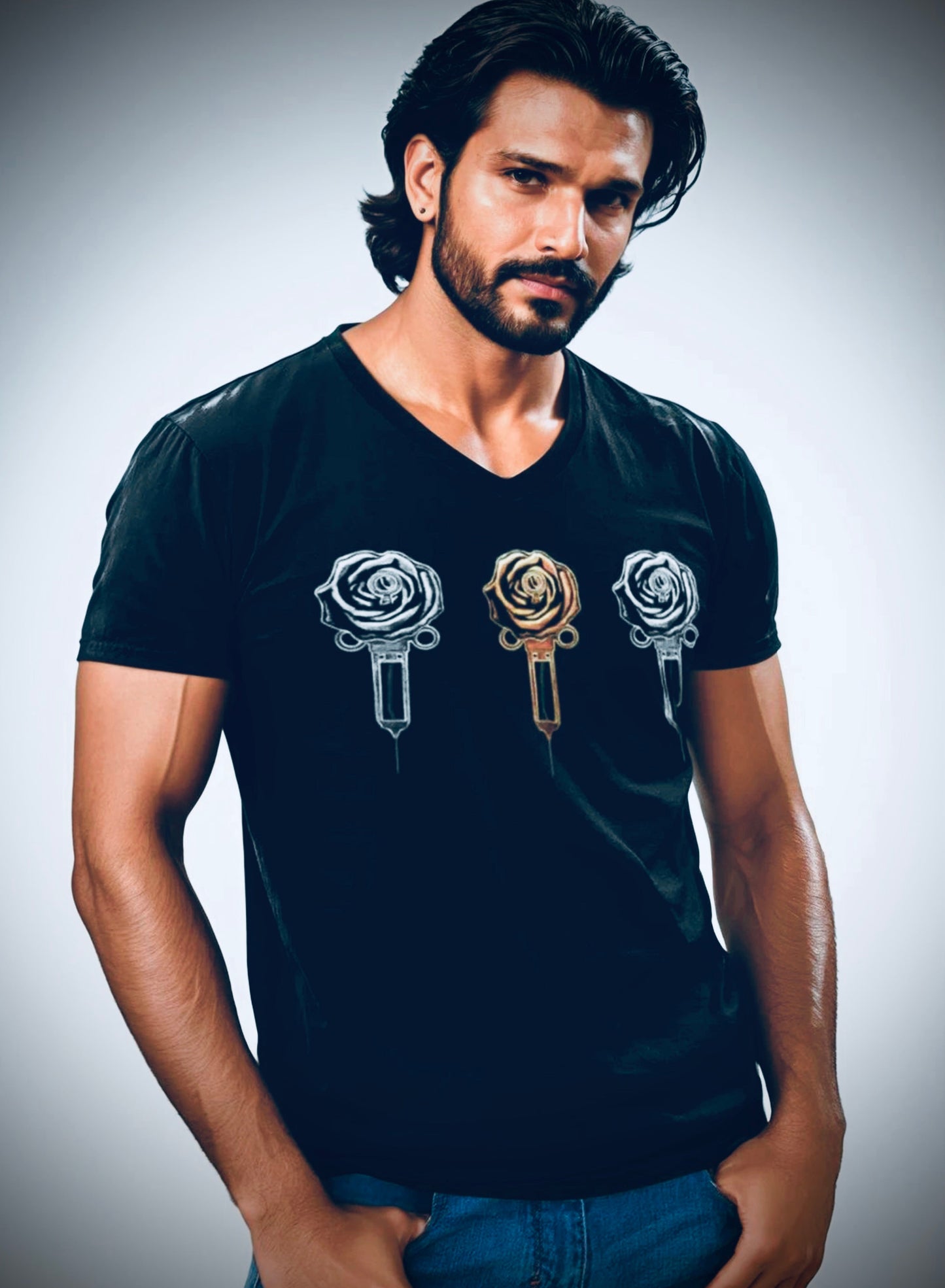 3 Roses Unisex Short Sleeve V-Neck T-Shirt