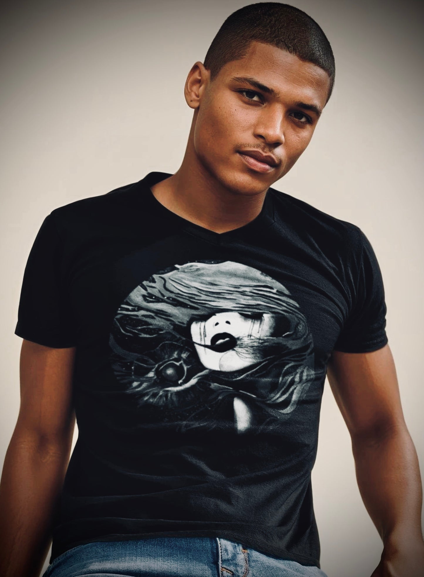 Fire (Noir) - Unisex Short Sleeve V-Neck Tee