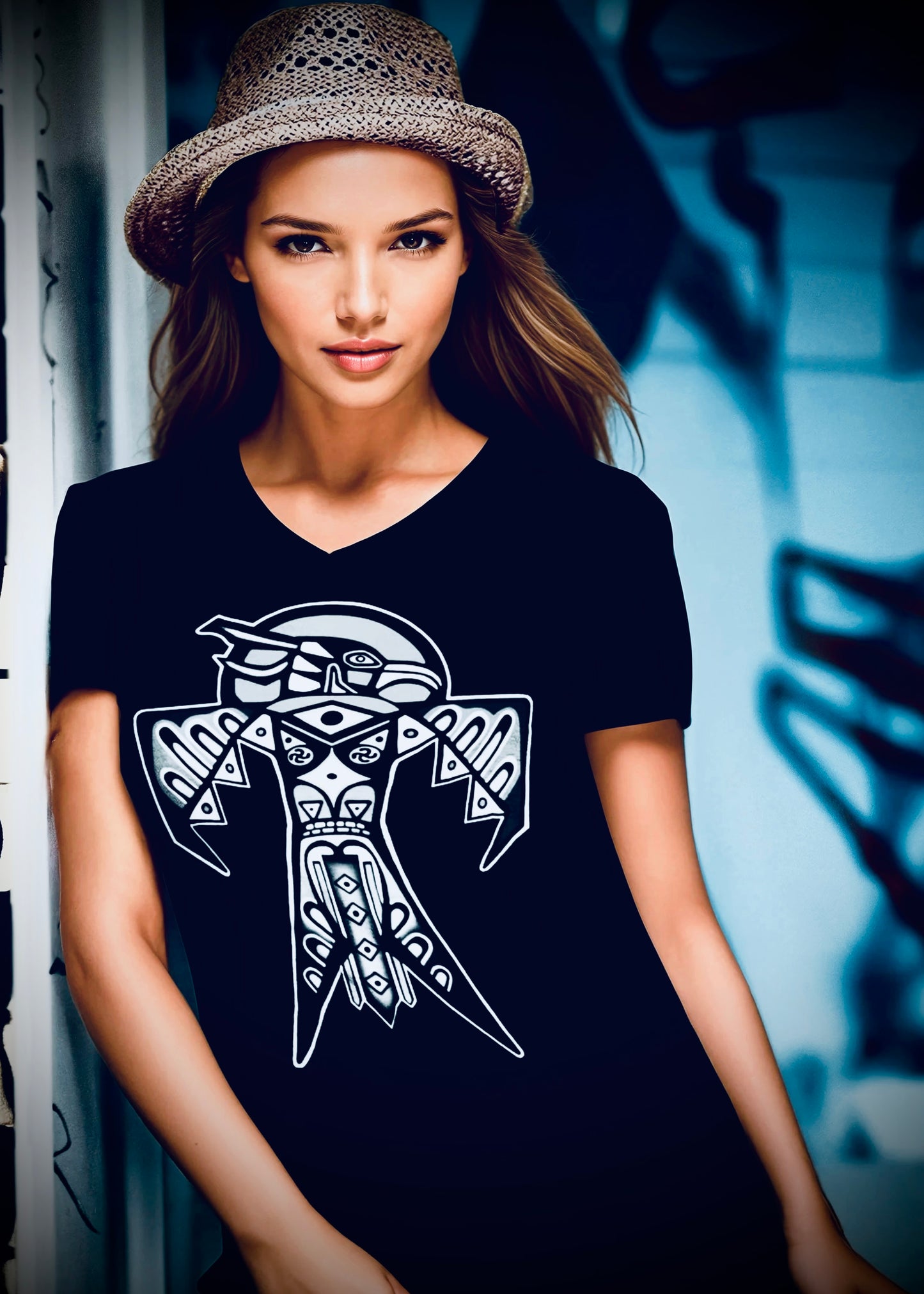 Thunderbird (Noir) - Unisex Short Sleeve V-Neck T-Shirt
