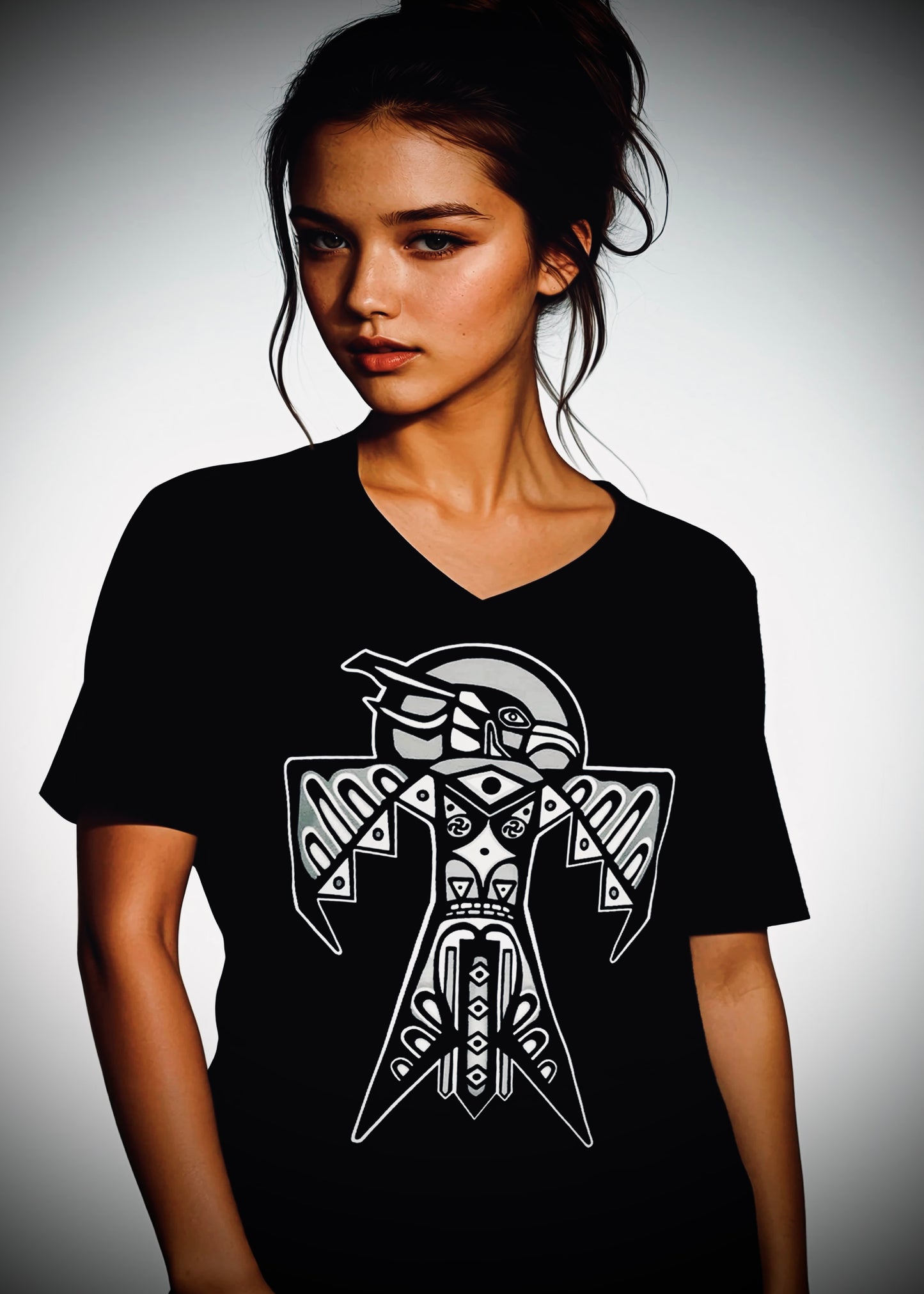 Thunderbird (Noir) - Unisex Short Sleeve V-Neck T-Shirt