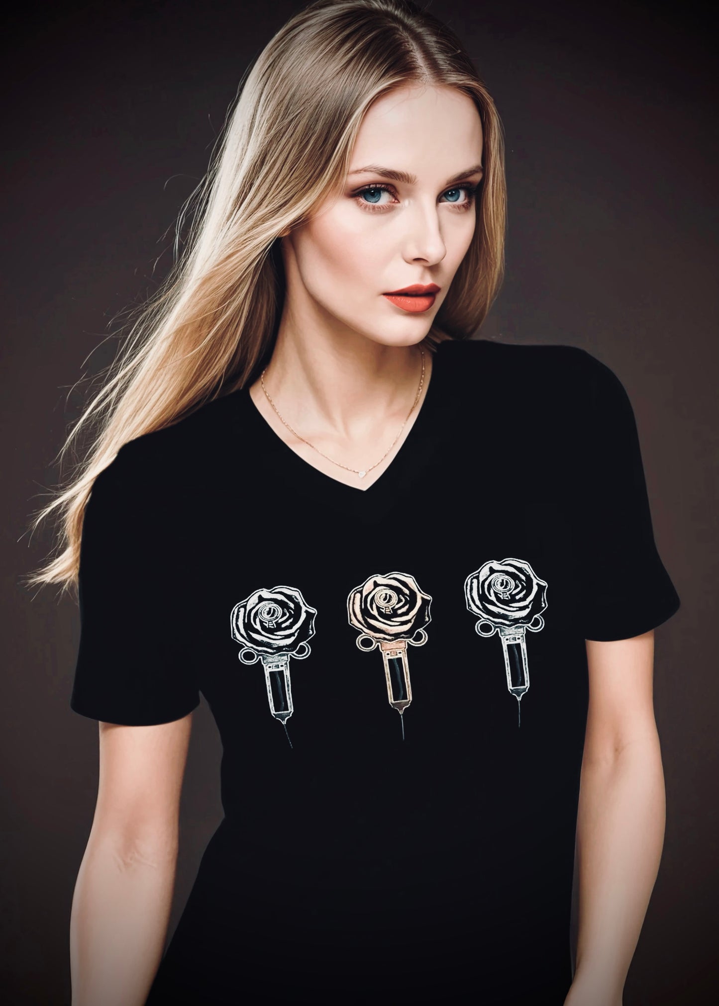 3 Roses - Unisex Short Sleeve V-Neck Tee