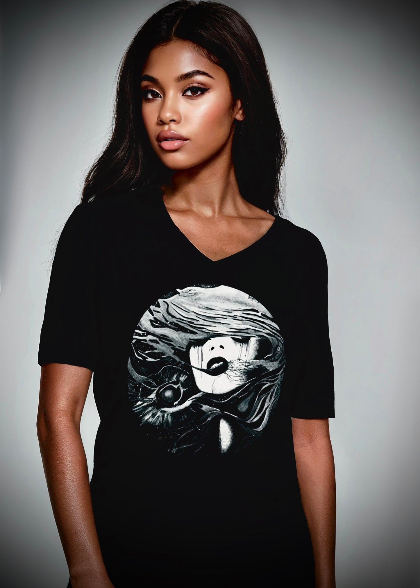 Fire (Noir) - Unisex Short Sleeve V-Neck Tee