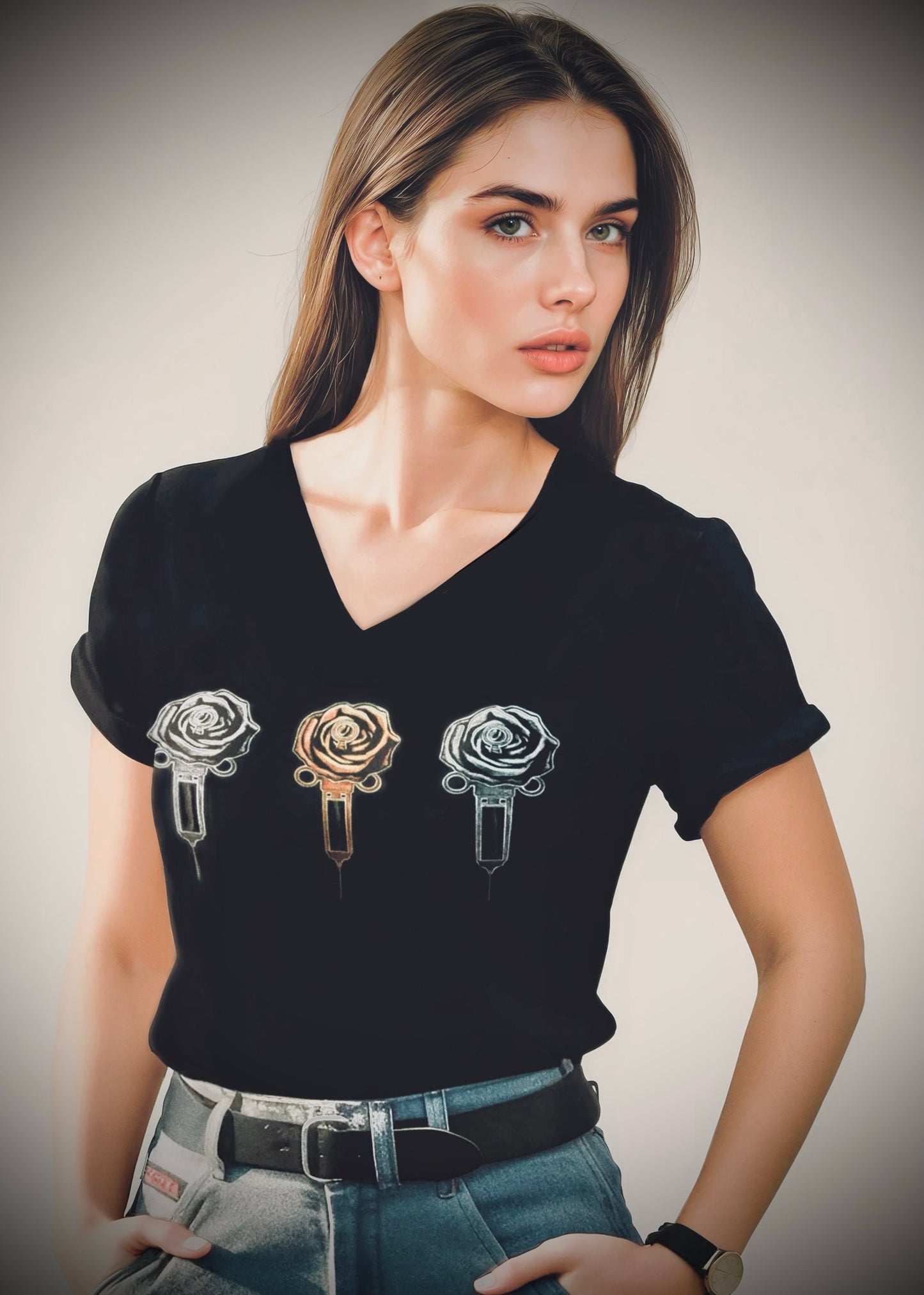 3 Roses - Unisex Short Sleeve V-Neck Tee