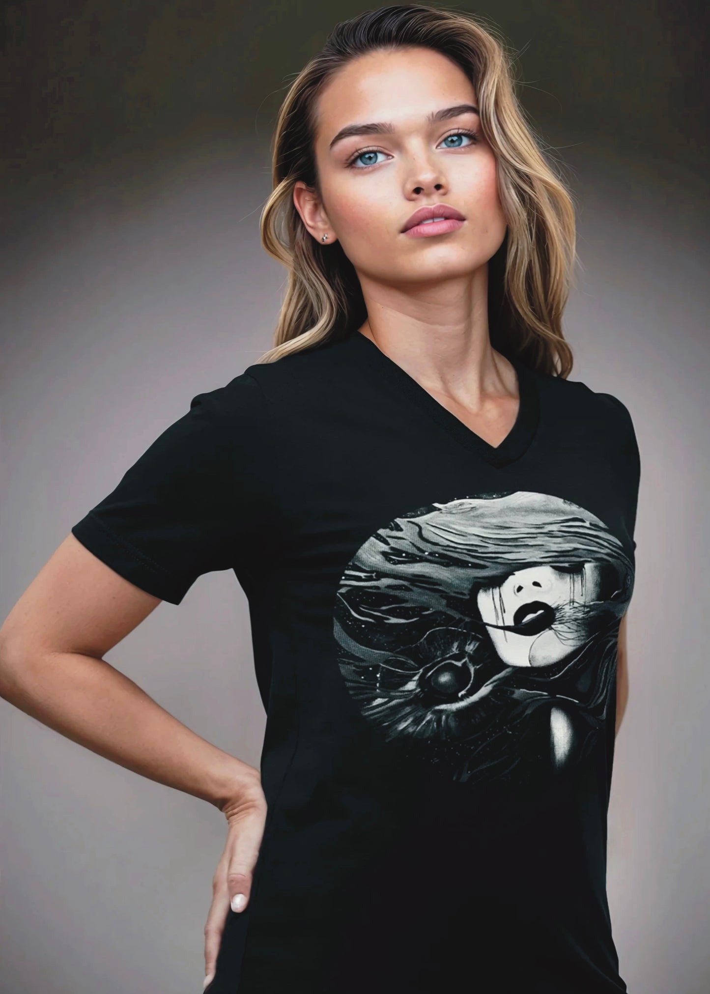 Fire (Noir) - Unisex Short Sleeve V-Neck Tee