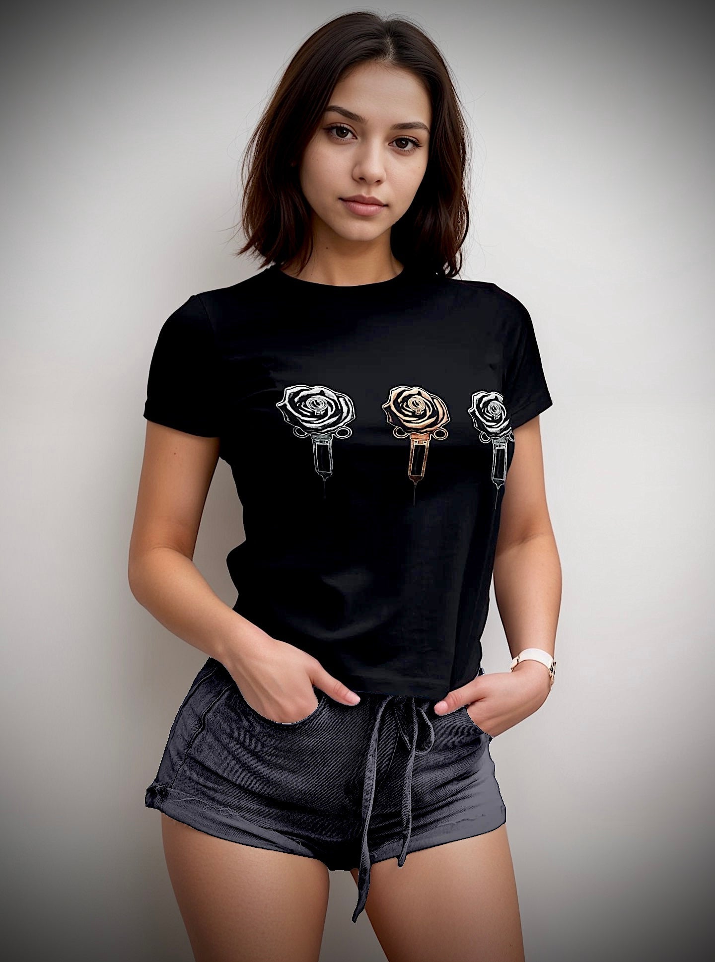 3 Roses - Women's Relaxed Black Tee