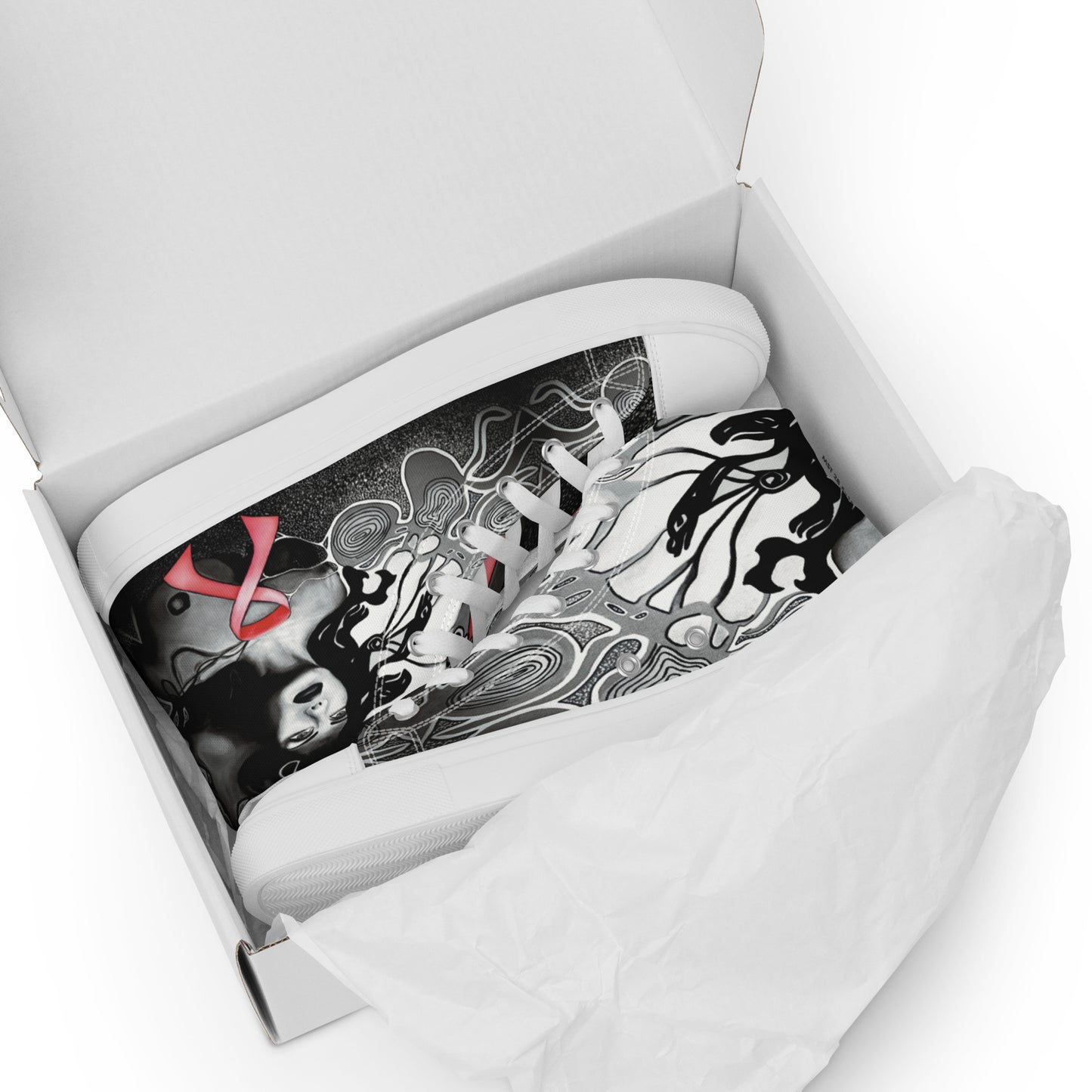 Pink Ribbon (Noir) Women’s High Top Canvas Shoes
