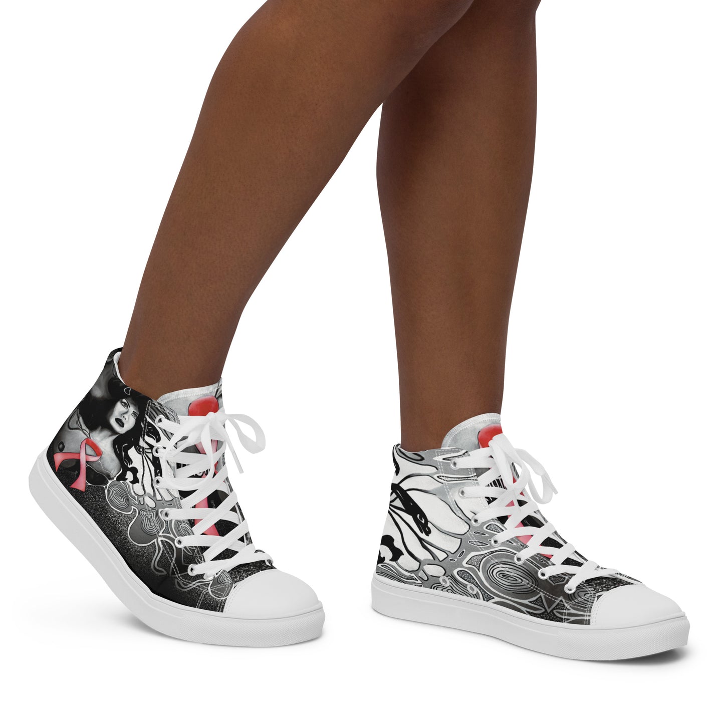 Pink Ribbon (Noir) Women’s High Top Canvas Shoes