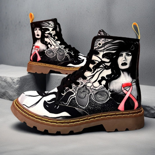 Pink Ribbon (Noir) - Art Boots For Women