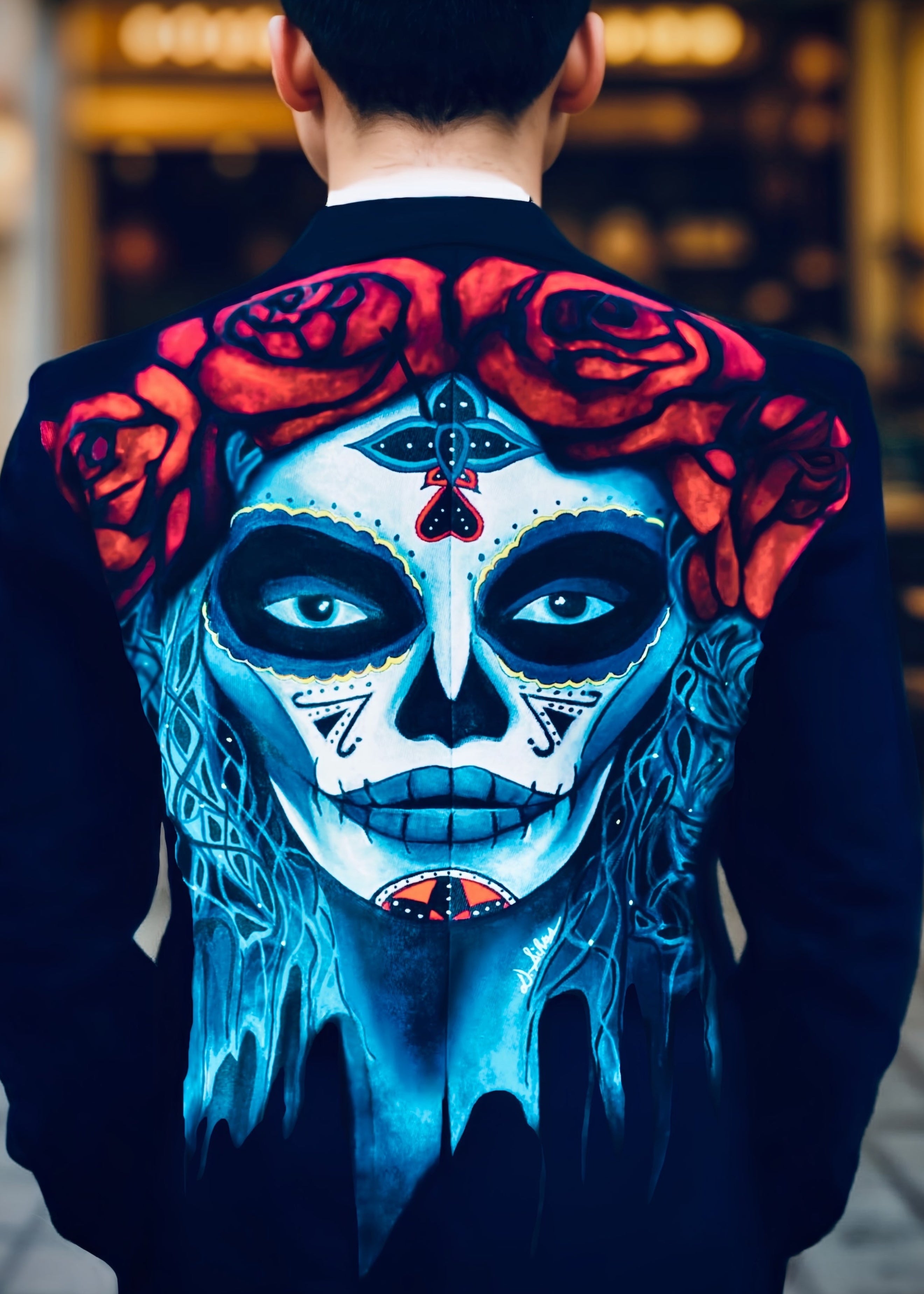 La Catrina Azul - Men's Navy Blue Suit Jacket