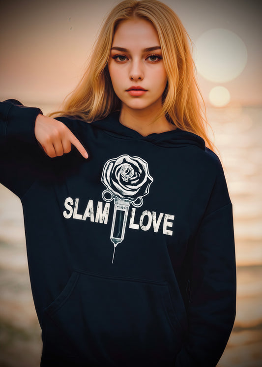 Slam Love (Noir) Front - Overcast Black Hoodie