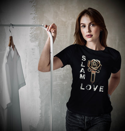 Slam Love - Gold Rose - Women's Relaxed Crew Neck - Black Tee