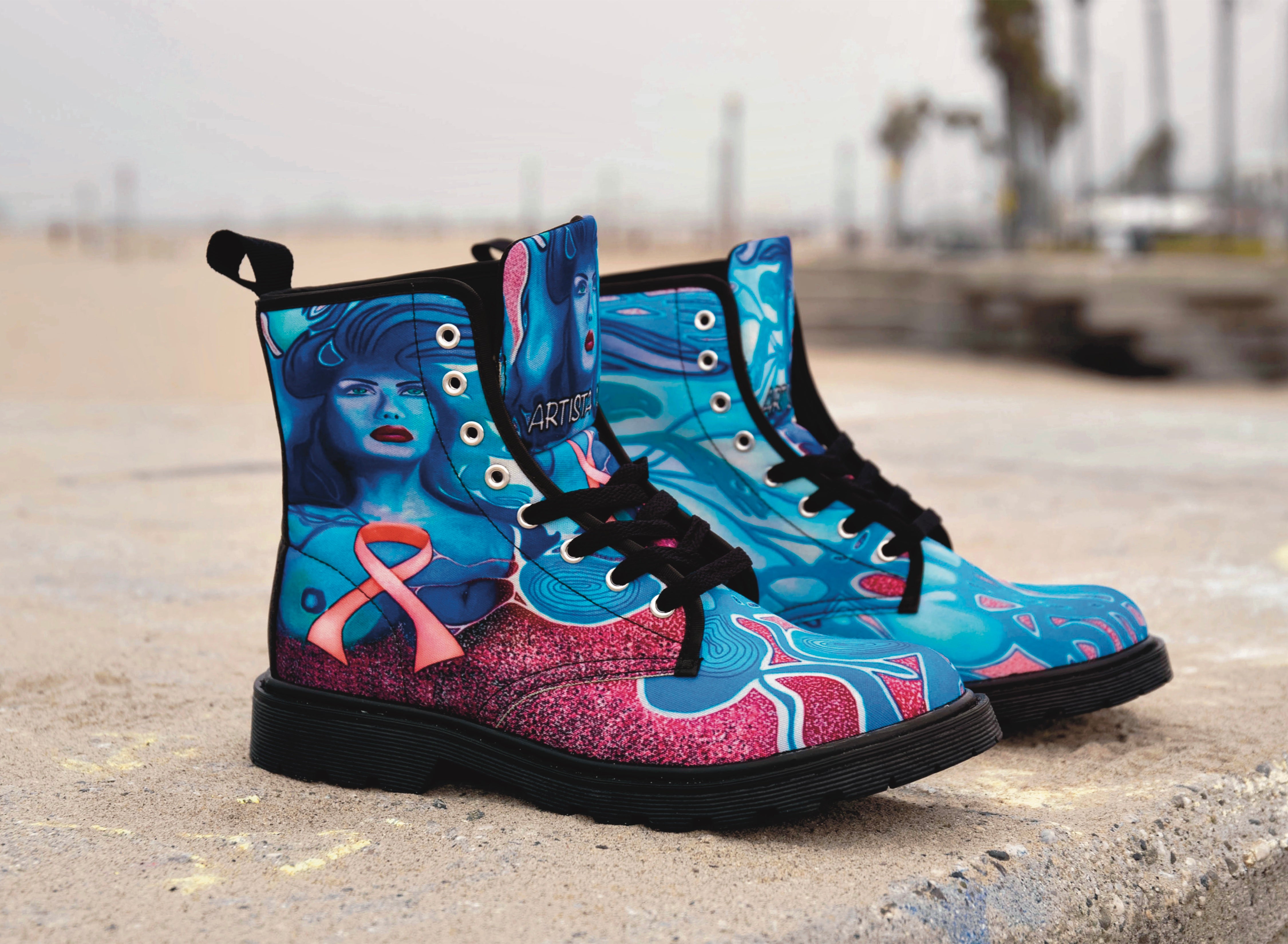 Pink Ribbon Art Boots for Women