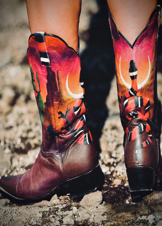 Serpent Moonrise - Women's Upcycled Cowboy Boots