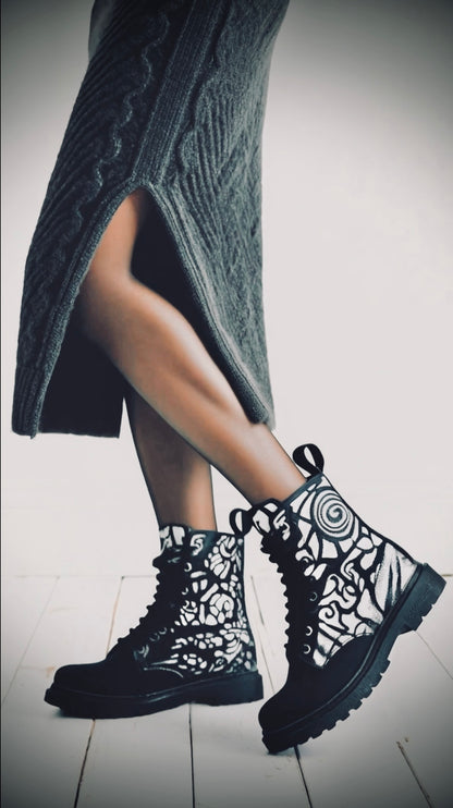 Wood & Sun (Noir) - Art Boots for Women