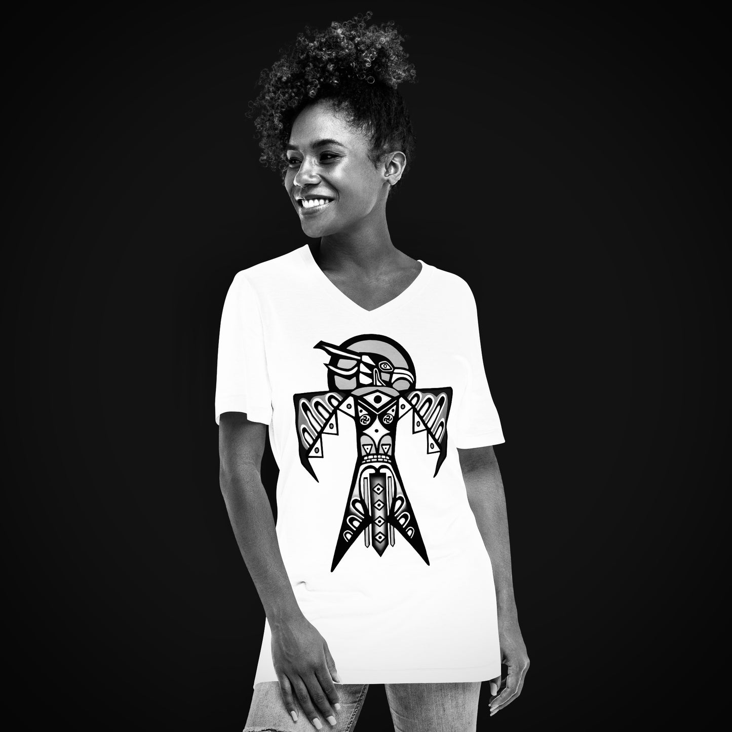 Thunderbird (Noir) - Unisex Short Sleeve V-Neck Tee