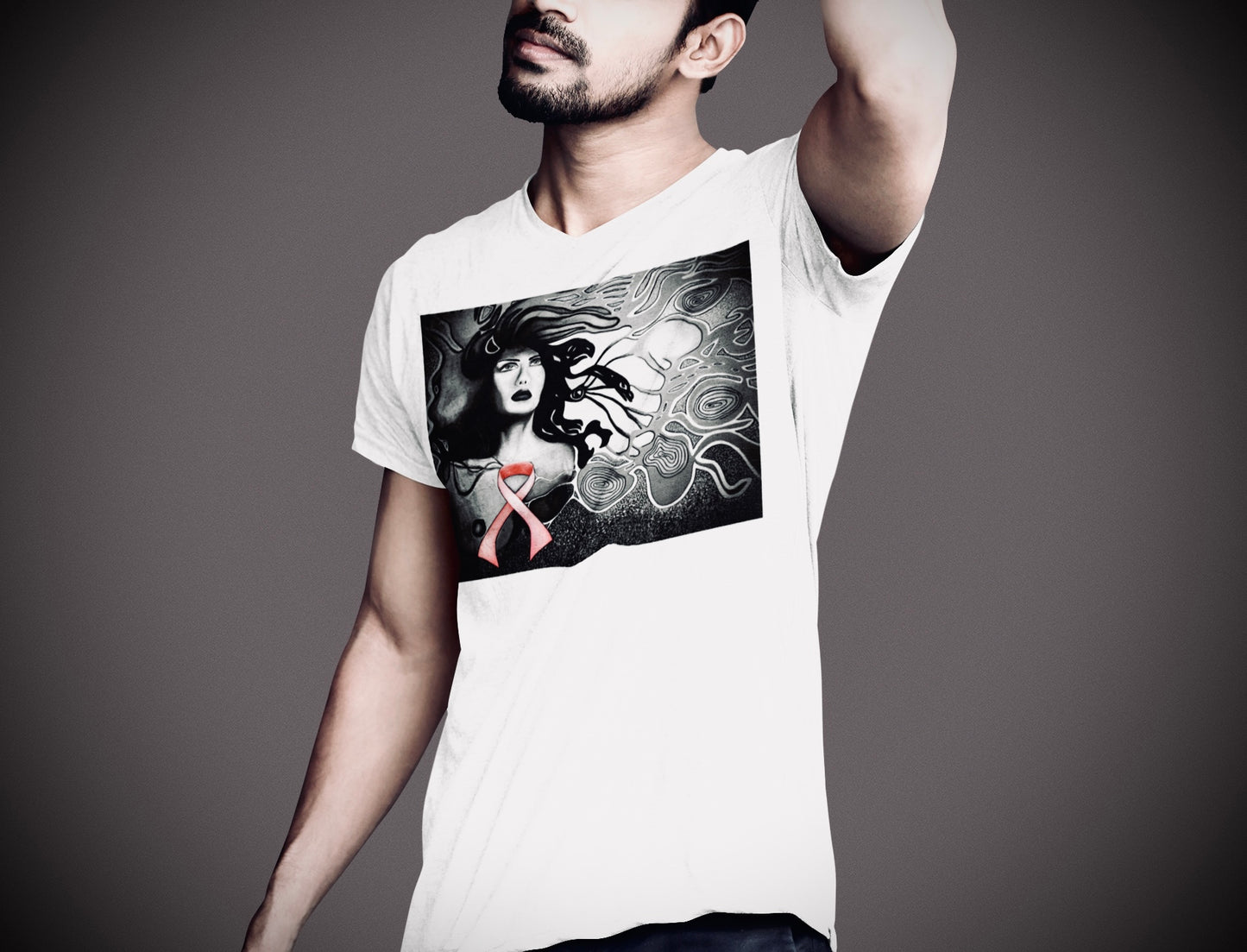 Breast Cancer Awareness (Noir) - Unisex Short Sleeve V-Neck Tee