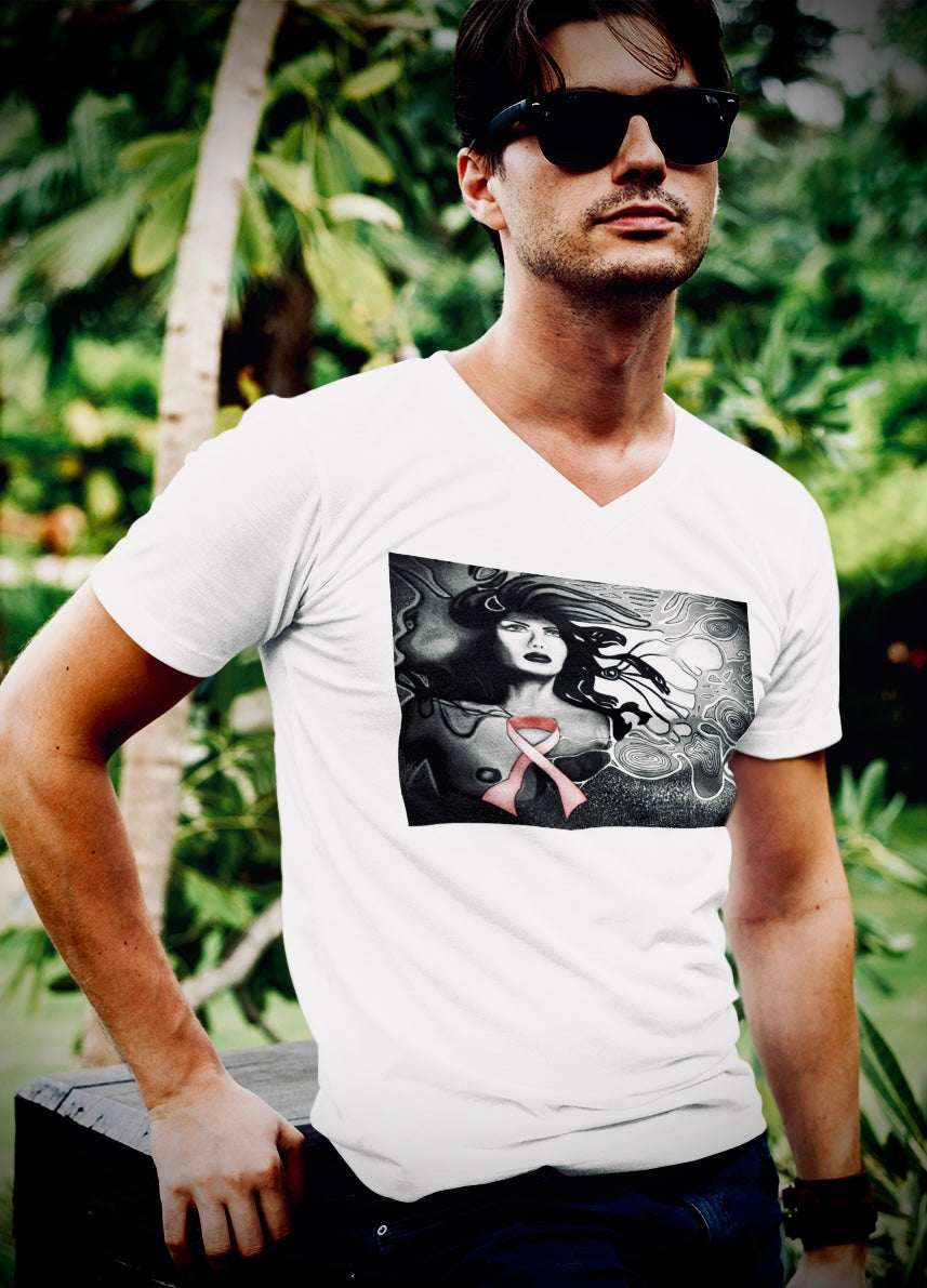Breast Cancer Awareness (Noir) - Unisex Short Sleeve V-Neck Tee