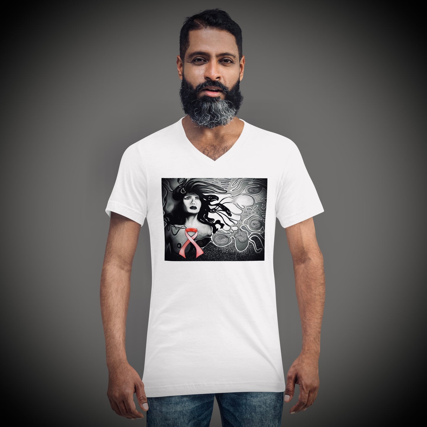 Breast Cancer Awareness (Noir) - Unisex Short Sleeve V-Neck Tee