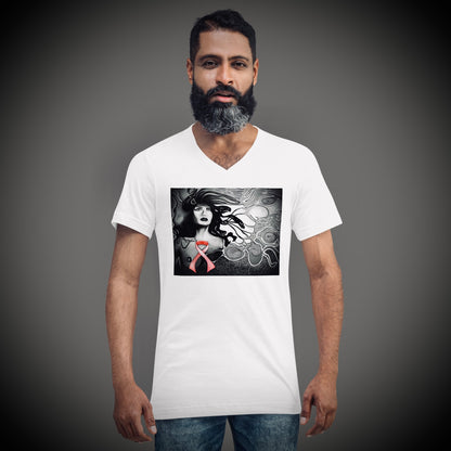 Breast Cancer Awareness (Noir) - Unisex Short Sleeve V-Neck Tee