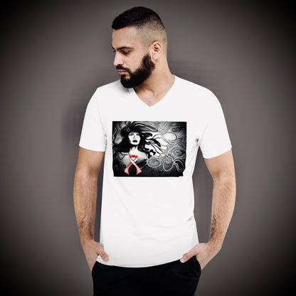 Breast Cancer Awareness (Noir) - Unisex Short Sleeve V-Neck Tee