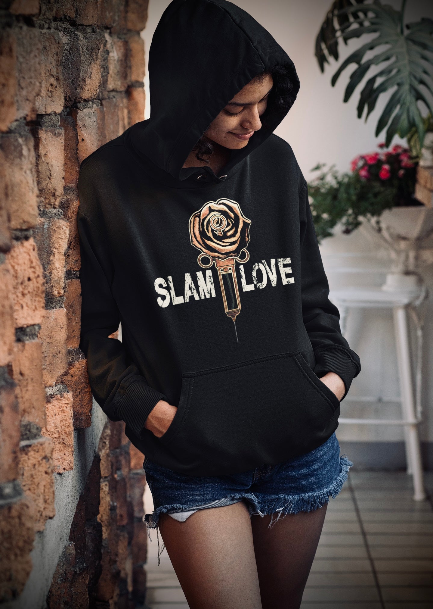 Slam Love (Gold) Front - Overcast Black Hoodie