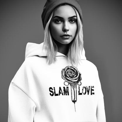 Slam Love (Noir) Front - Overcast White Hoodie