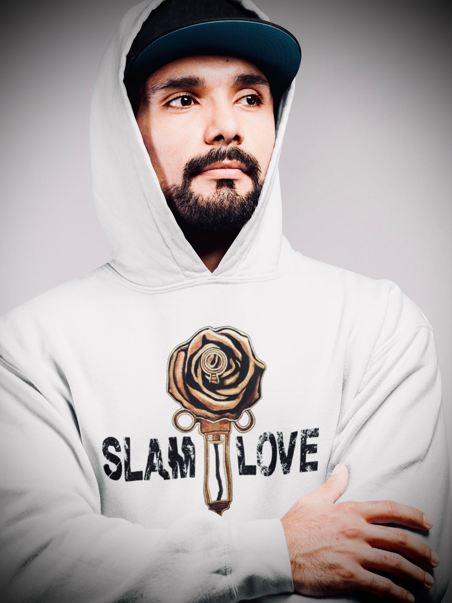 Slam Love (Gold) Front - Overcast White Hoodie