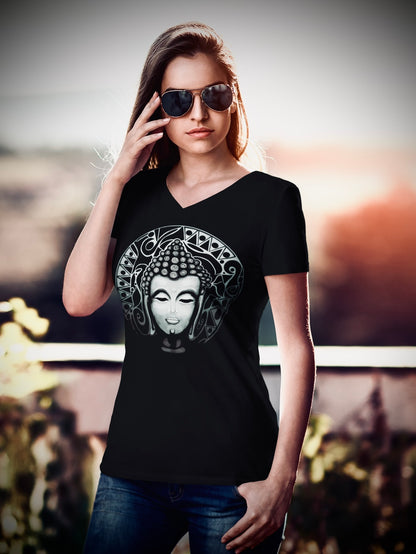 Buddha (Noir) - Unisex Short Sleeve V-Neck Tee