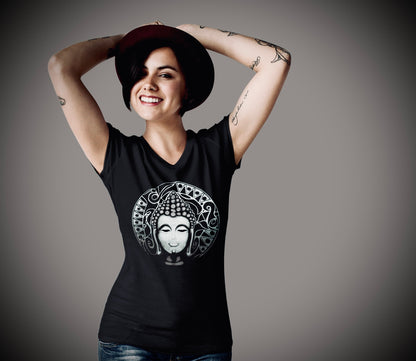 Buddha (Noir) - Unisex Short Sleeve V-Neck Tee