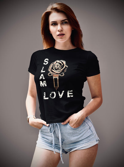 Slam Love - Gold Rose - Women's Relaxed Crew Neck - Black Tee