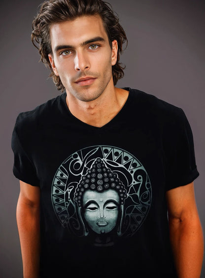 Buddha (Noir) - Unisex Short Sleeve V-Neck Tee