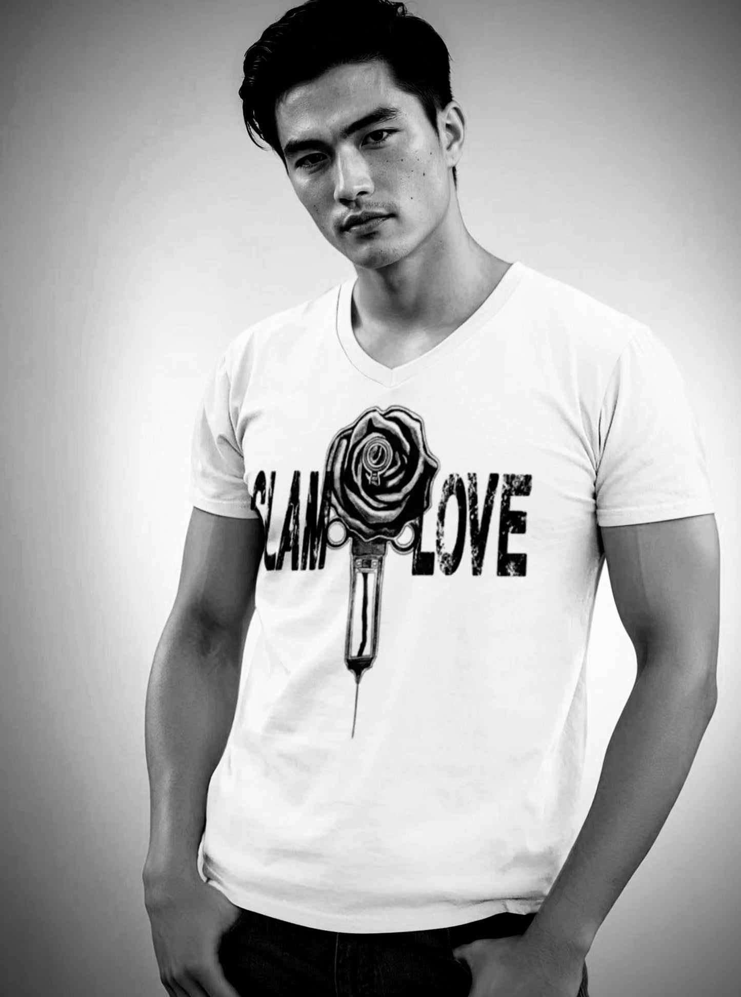 Slam Love (Noir) - Unisex Short Sleeve V-Neck Tee