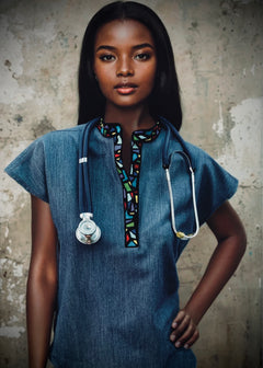 Women’s Stained Glass Mandarin Scrub Top & Skinny Scrub Pants