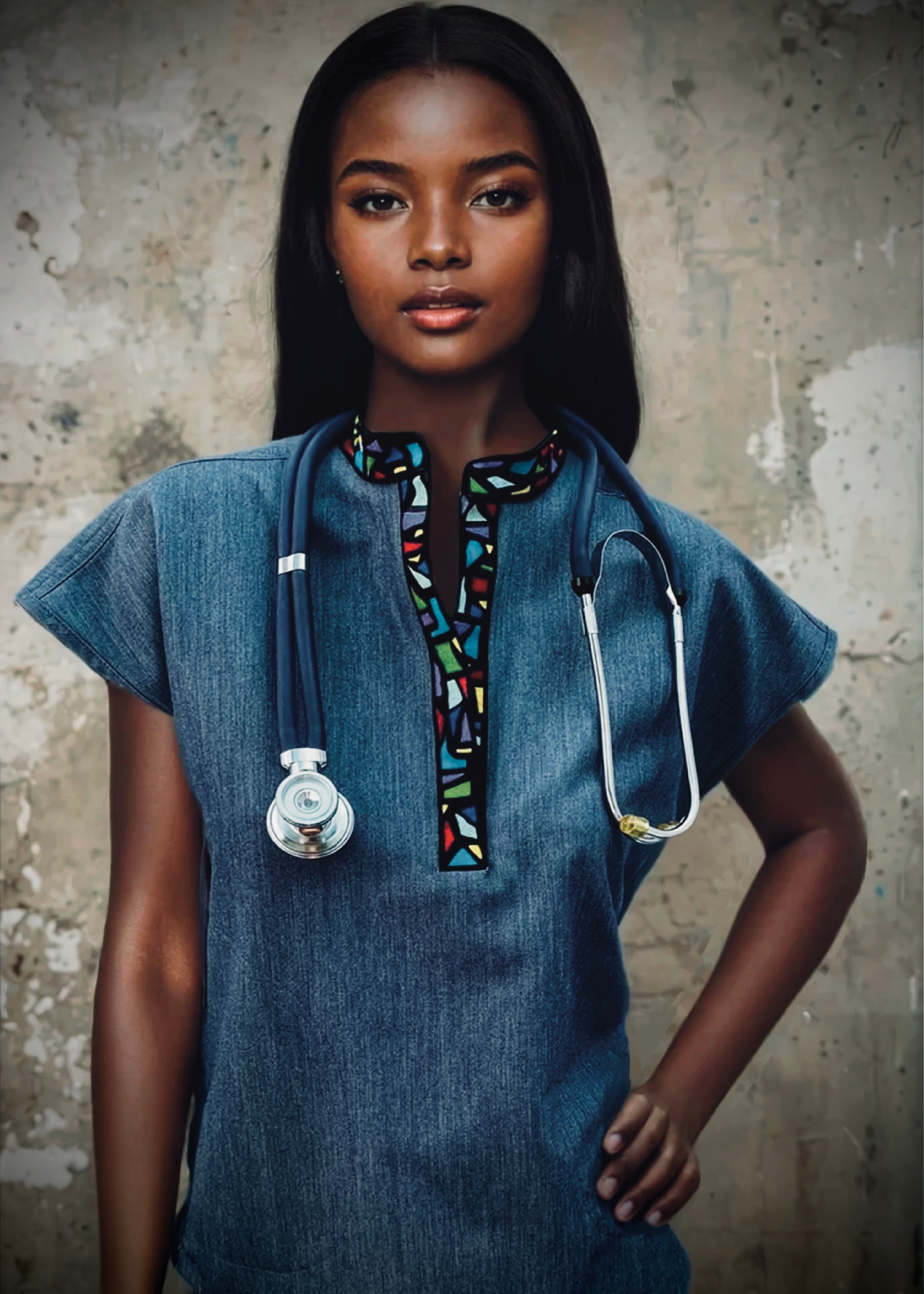 Women’s Stained Glass Mandarin Scrub Top & Skinny Scrub Pants