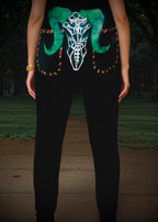 Women's V-neck Scrub Top & Low Rise Jogger Pant - Indigenous Border Trim + Goat Skull